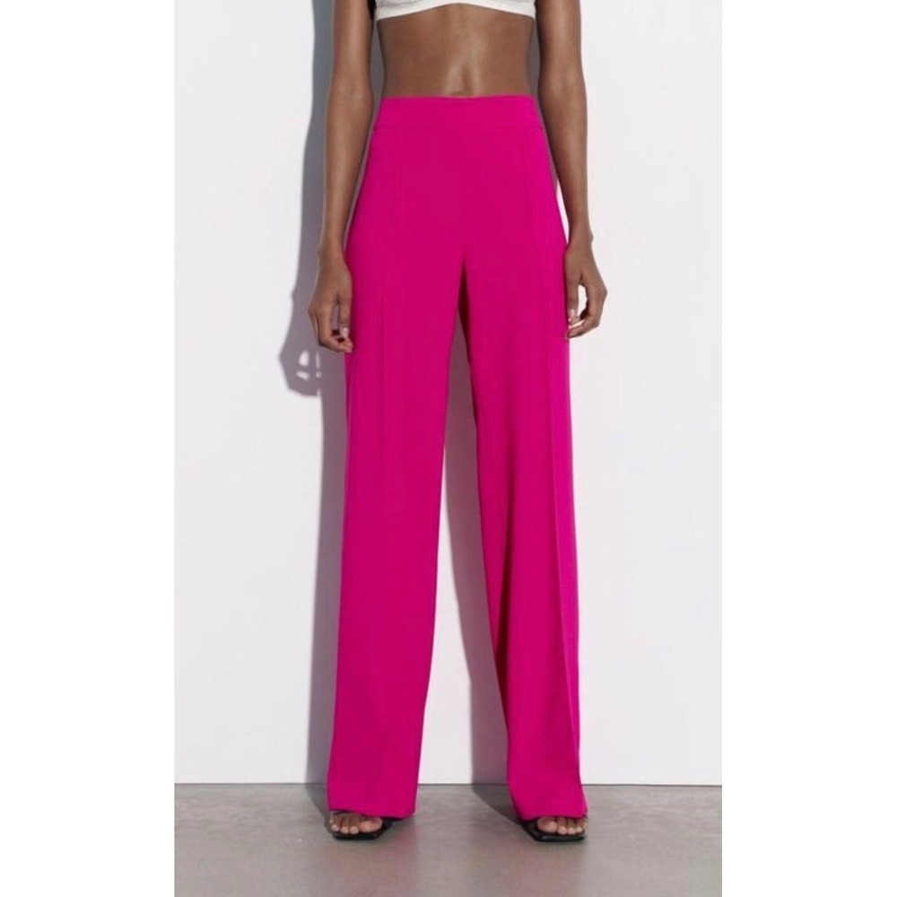 Zara Pink‎ Crepe Wide Leg Trousers High Waist Fluid Pants S Barbiecore